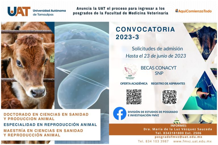 Anuncia la UAT el proceso para ingresar a los posgrados de la Facultad de Medicina Veterinaria 